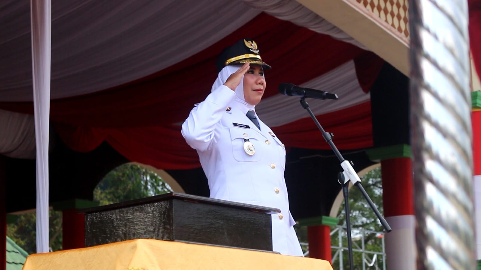 Wakil Bupati Inhil Pimpin Upacara Penurunan Bendera HUT RI ke-80